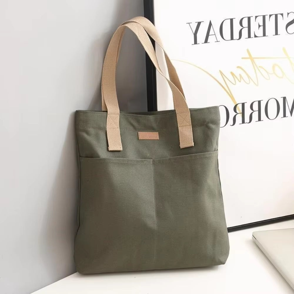 1Pc Women'S Tote Bag Canvas Sewing Thread Large Capacity Advanced Sense Handbag Convenient Practical Female'S Commuter Bag