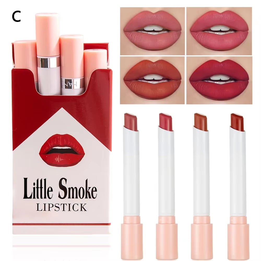 Creative Cigarette Lipstick Set 4 Colors Matte Long Lasting Waterproof Matt Lip Stick Tube Nude Red Lips Makeup